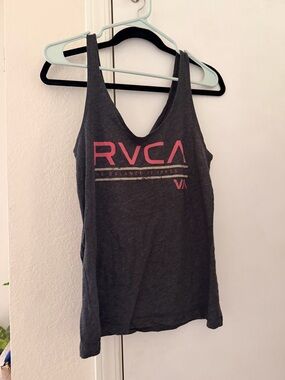 RVCA Charcoal Gray Tank Top with Pink Logo